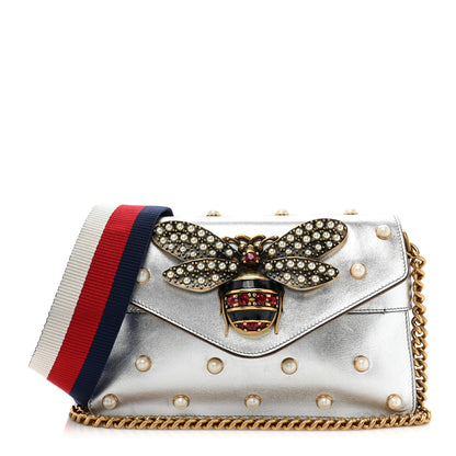 Gucci Metallic Nappa Pearl Studded Mini Queen Margaret Broadway Shoulder Bag Silver 1 of 12