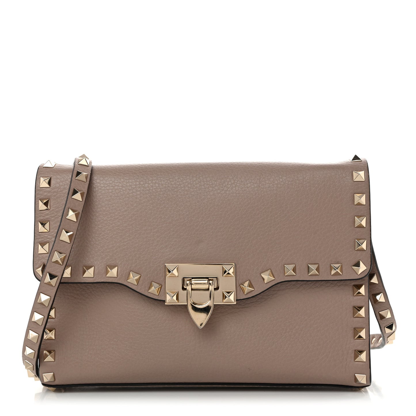 Pebbled Calfskin Medium Rockstud Flip Lock Crossbody Bag Poudre