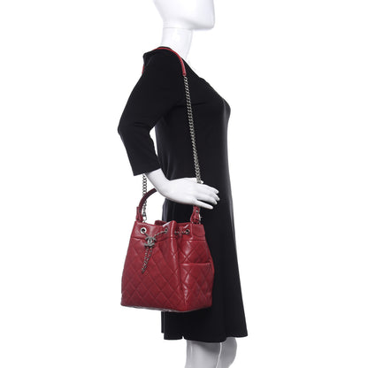 Chanel Caviar Flat Quilted CC Chain Bucket Drawstring Bag Dark Pink 2 of 10