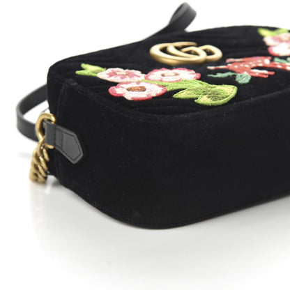 Gucci Velvet Matelasse Deer Embroidered Small GG Marmont Chain Shoulder Bag Black 6 of 10
