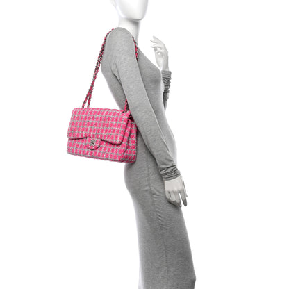 Chanel Tweed Quilted Jumbo Double Flap Hot Pink 2 of 11