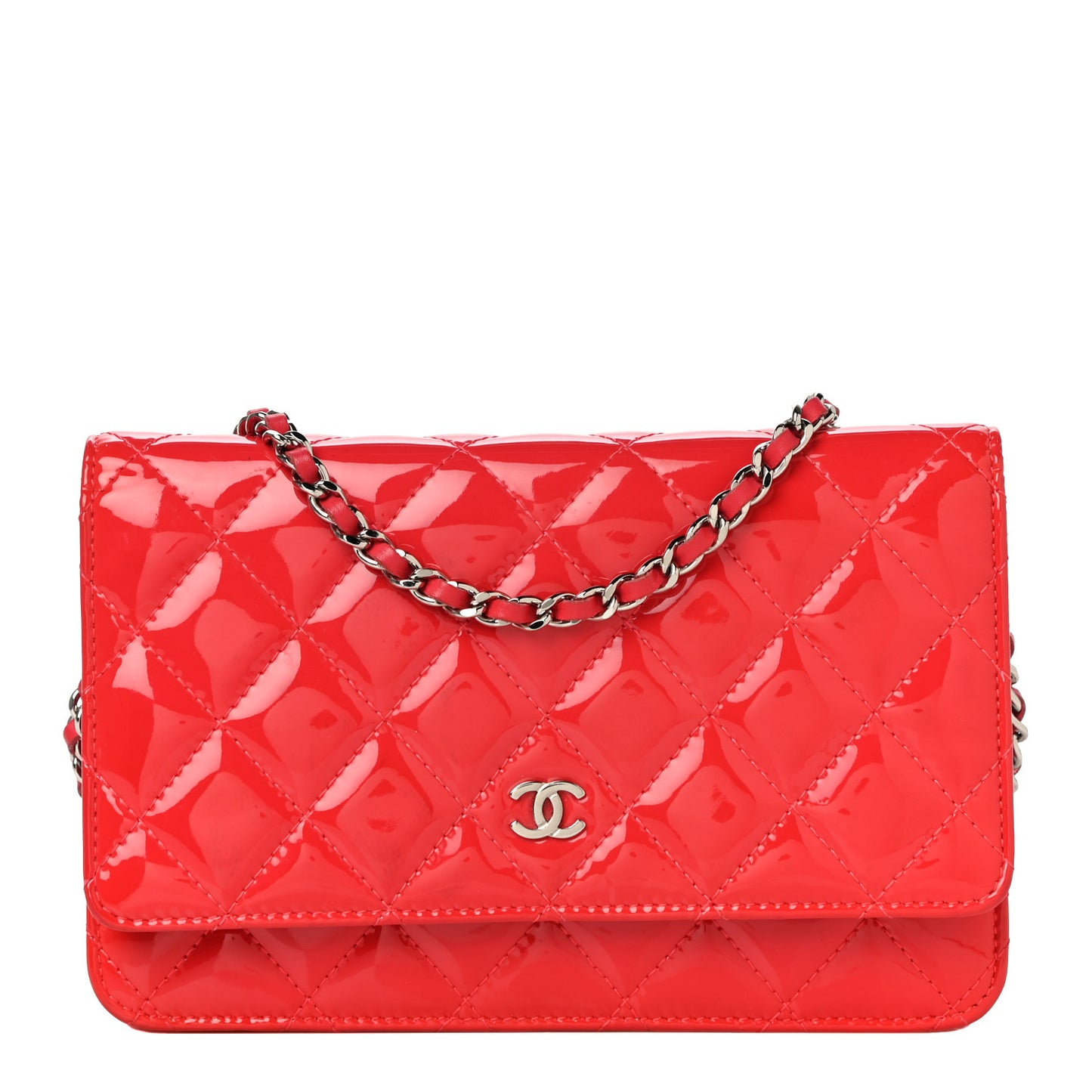 Patent Quilted Wallet On Chain WOC Red