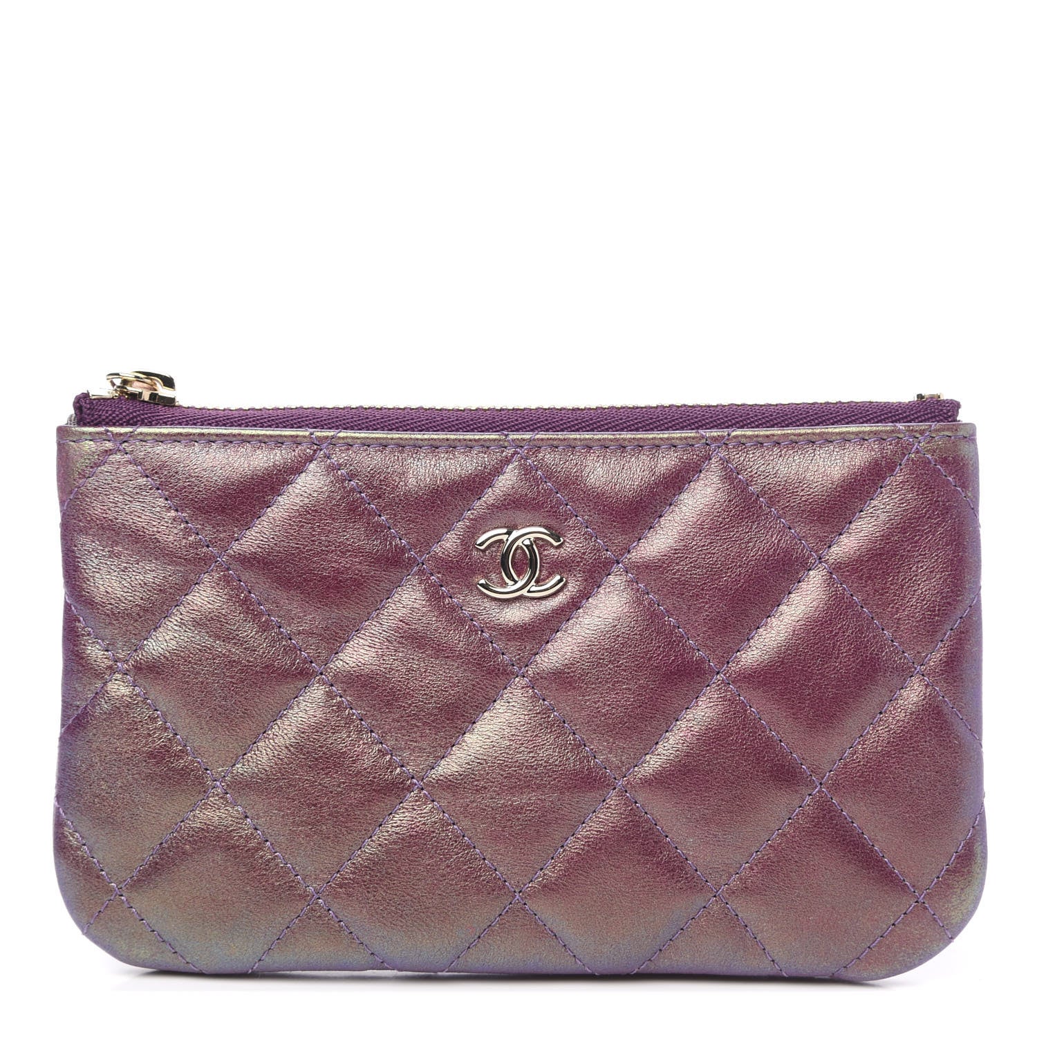 Chanel Iridescent Lambskin Quilted Small Cosmetic Case Purple 1 of 9