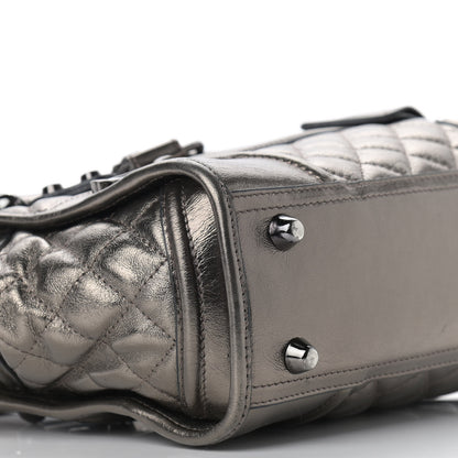 Burberry Metallic Calfskin Quilted Mini Manor Tote Pewter 9 of 11