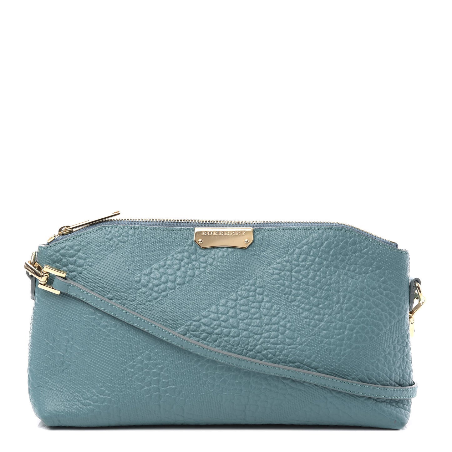 Signature Grain Calfskin Check Embossed Small Chichester Crossbody Clutch Bag Aqua Green