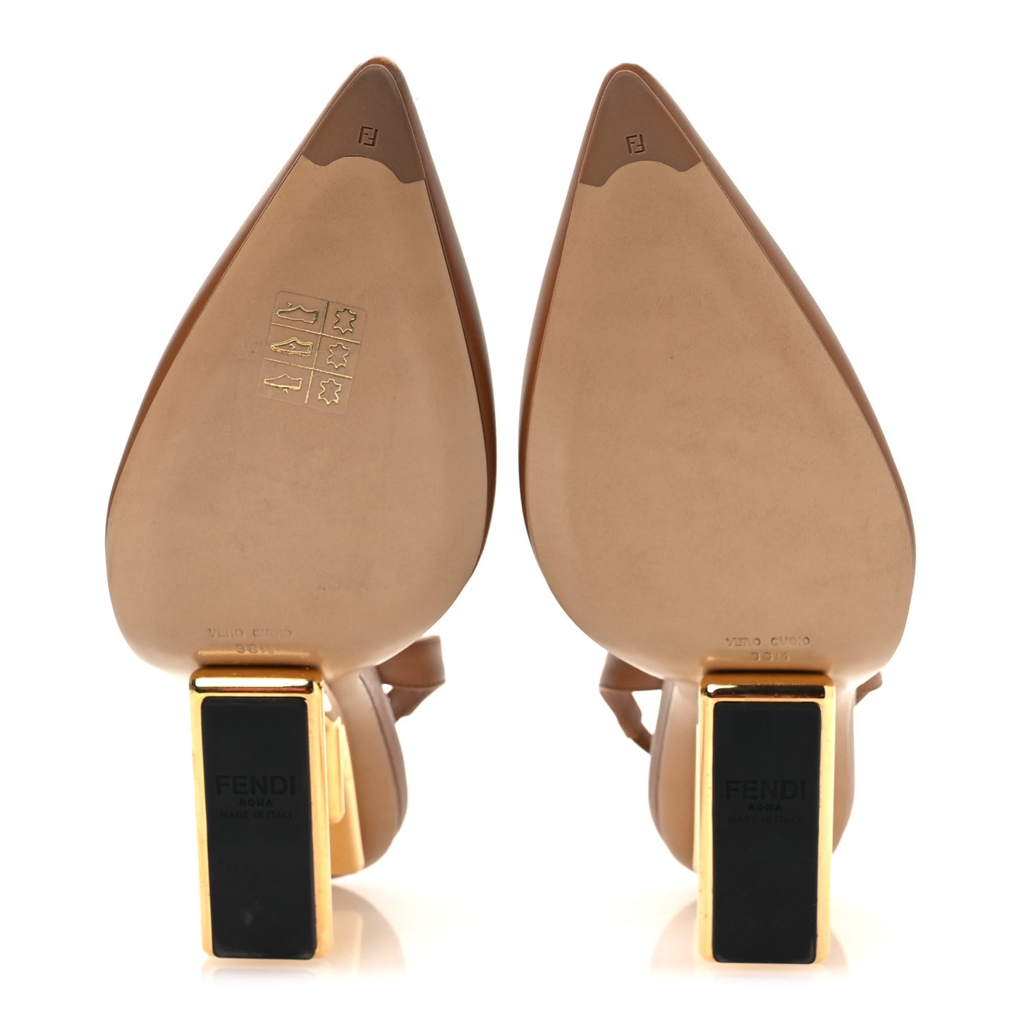 Vitello Fendi First 100mm Slingback Pumps 38.5 Caramello