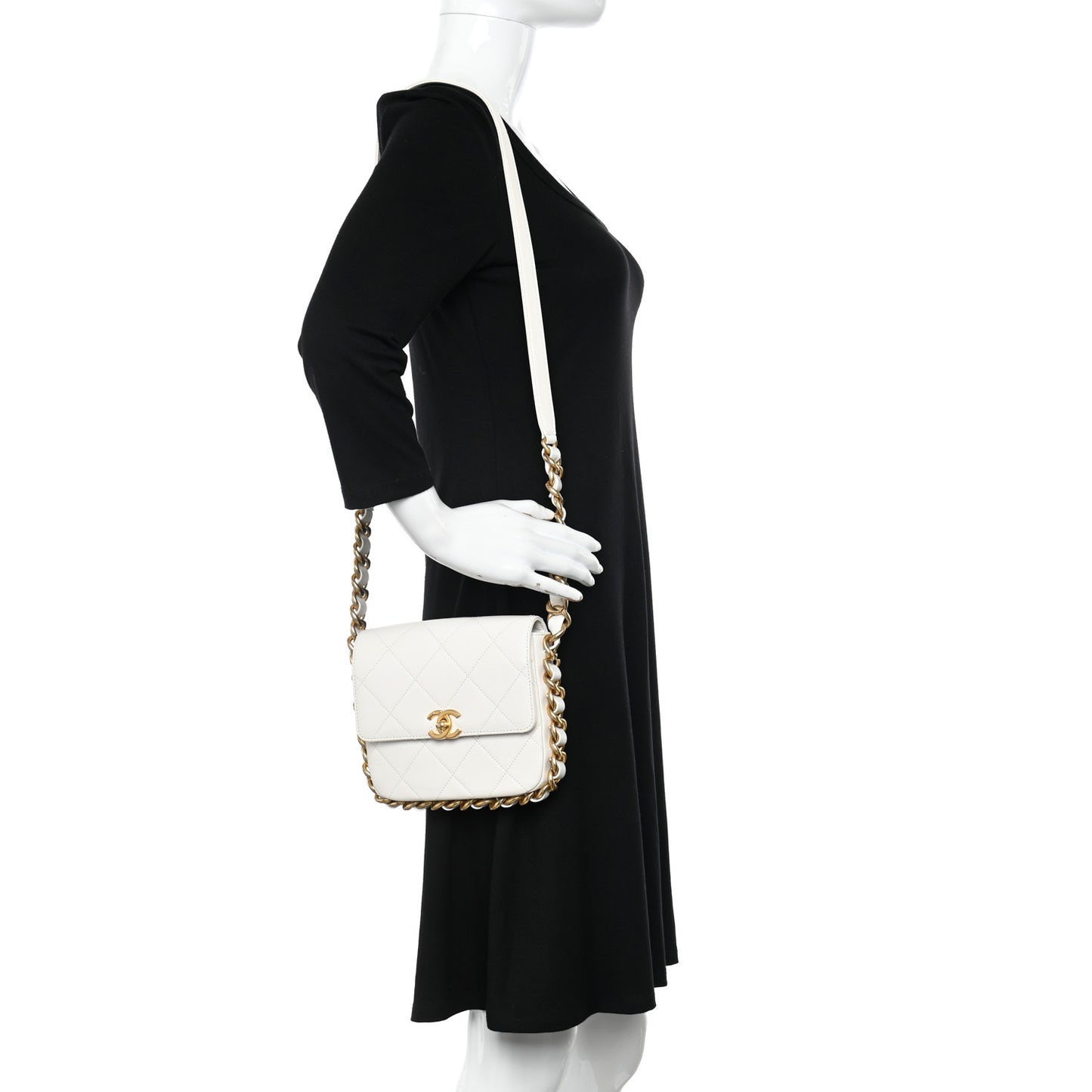 Calfskin Quilted Small Framing Chain Flap Bag White