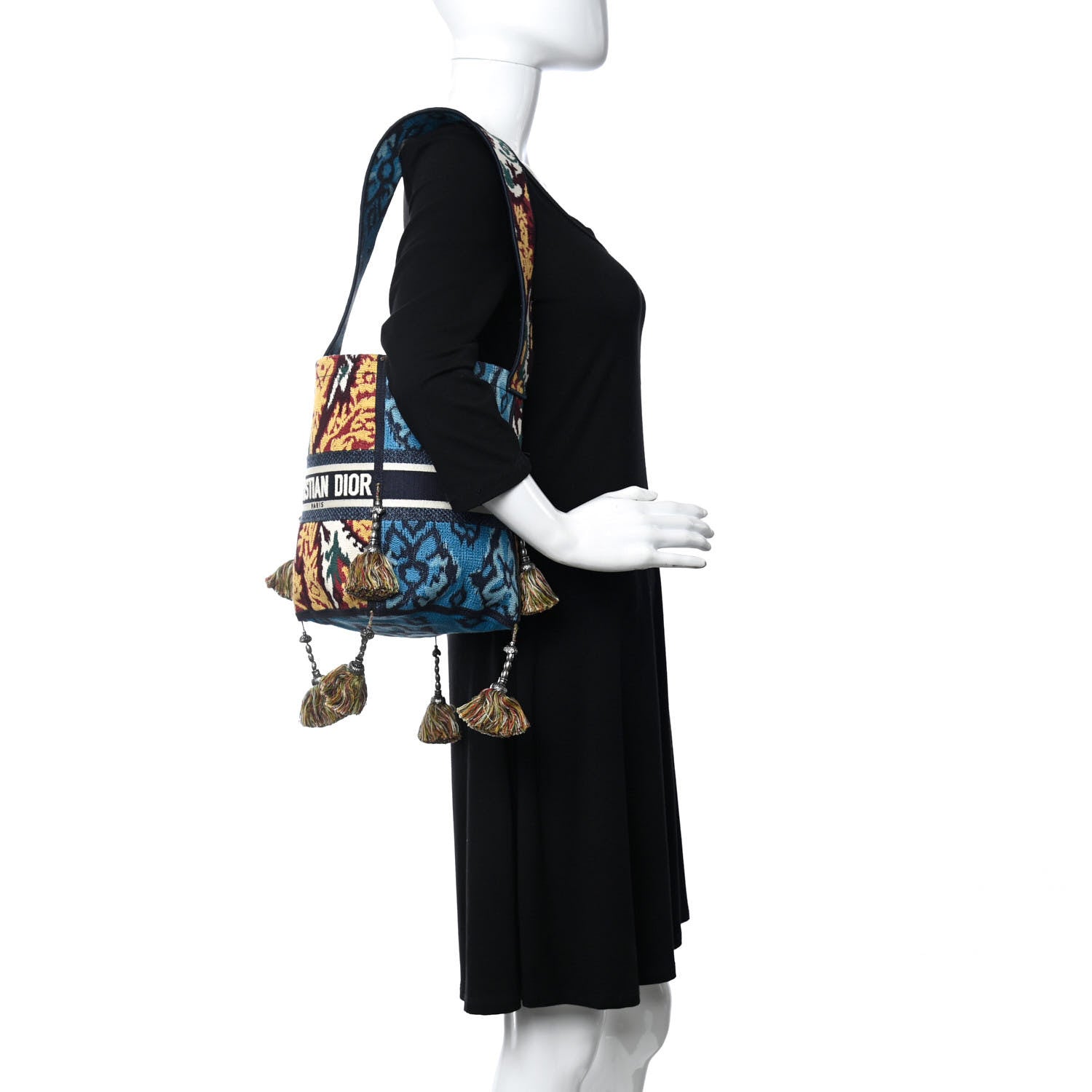 Christian Dior Canvas Embroidered Paisley D-Bubble Bucket Bag Blue Multicolor 2 of 12