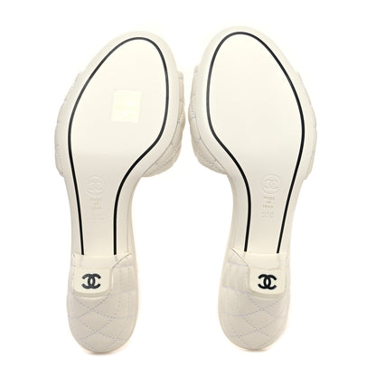 Chanel Lambskin Quilted Textured CC Mules 38 White 5 of 8
