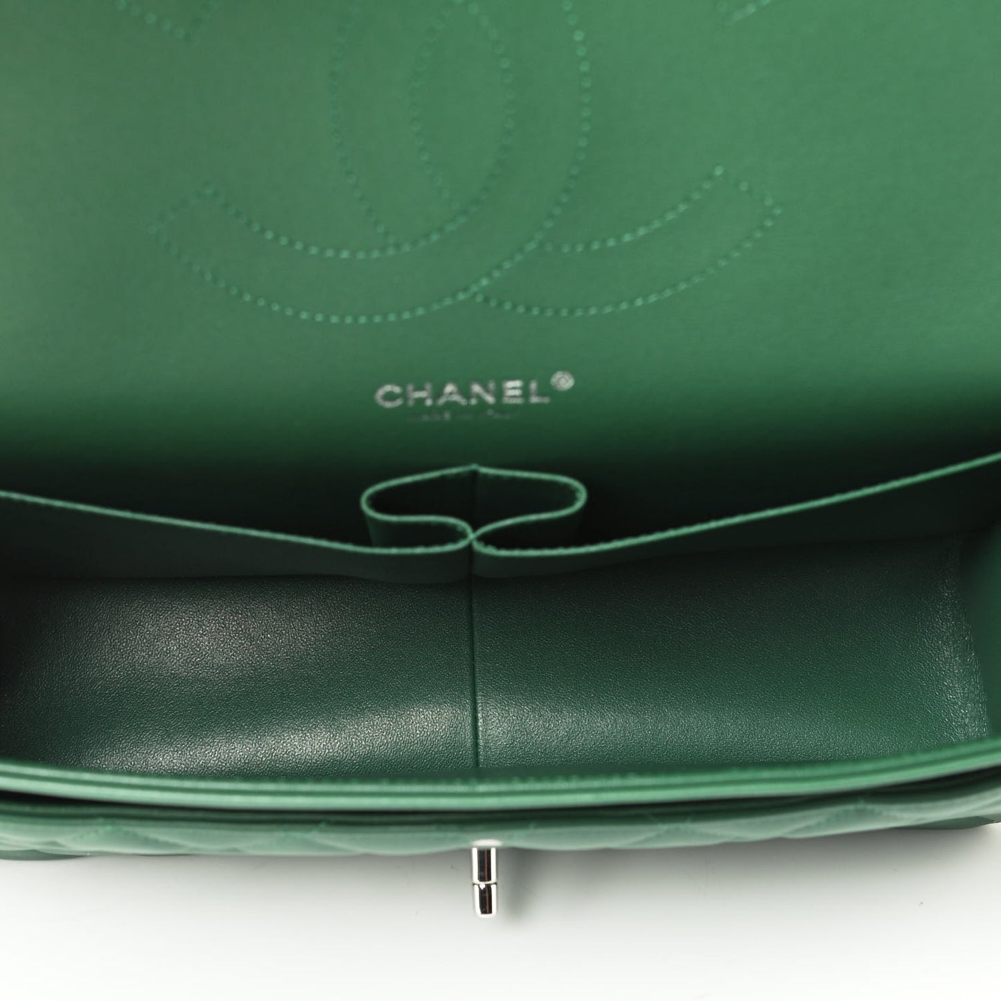 Lambskin Quilted Jumbo Double Flap Green