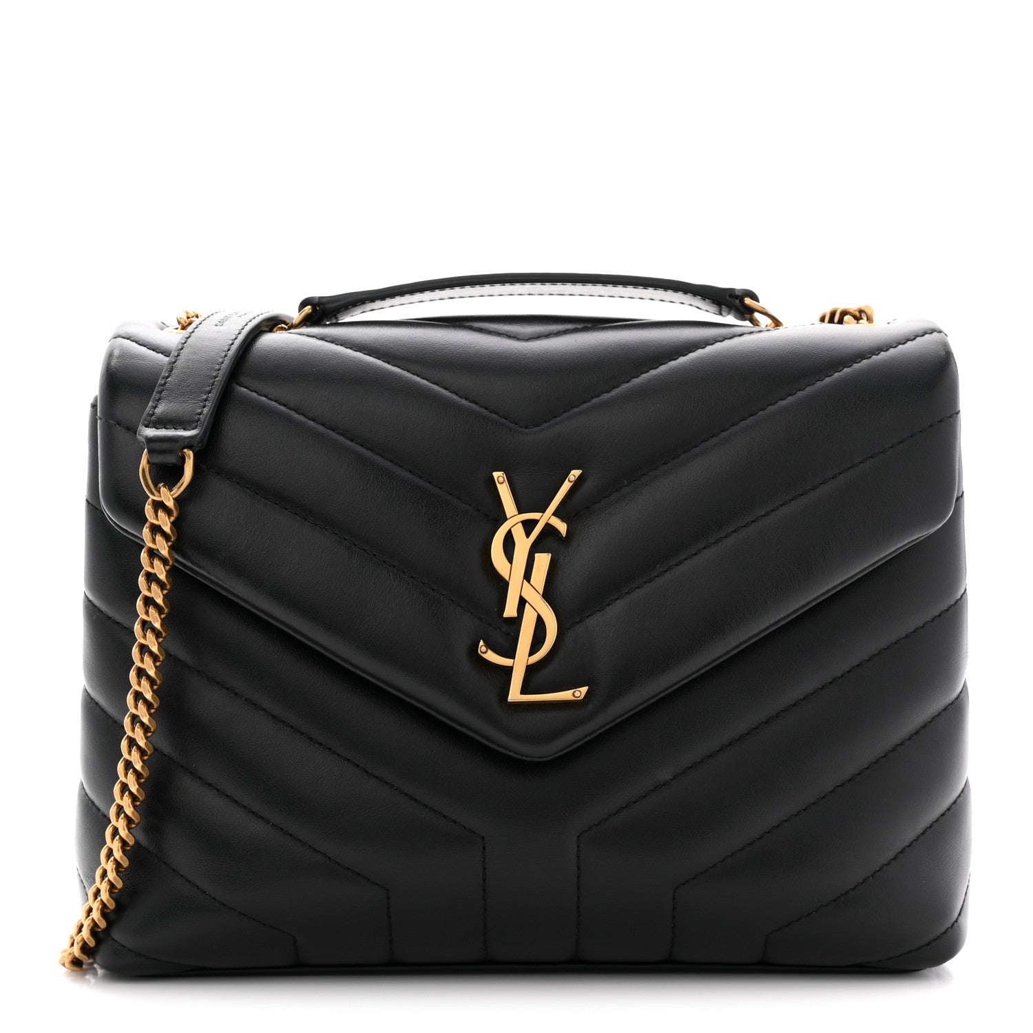 Saint Laurent Calfskin Y Quilted Monogram Small Loulou Chain Satchel Black 1 of 12
