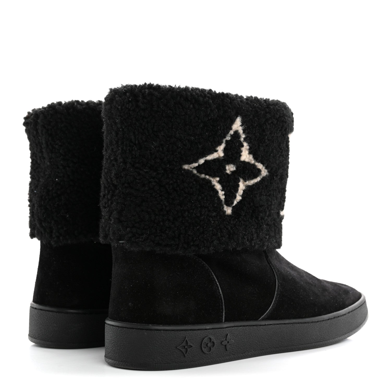Louis Vuitton Suede Calfskin Shearling Snowdrop Flat Ankle Boot 38.5 Black 5 of 10