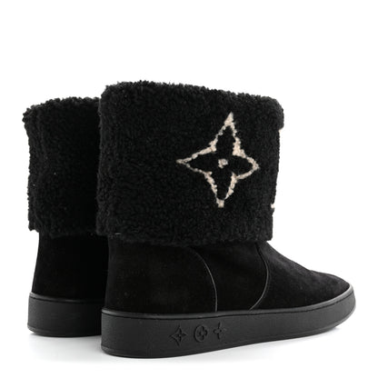 Louis Vuitton Suede Calfskin Shearling Snowdrop Flat Ankle Boot 38.5 Black 5 of 10