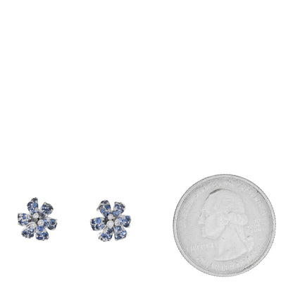 Gucci 18K Rose White Gold Diamond Blue Sapphire Flora Orchid Stud Earrings 2 of 5