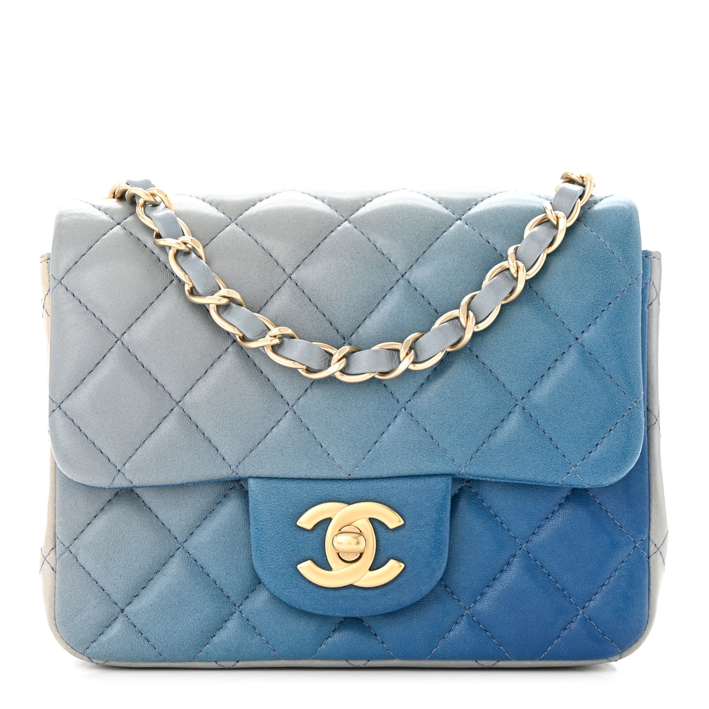 Lambskin Degrade Quilted Mini Square Flap Light Blue