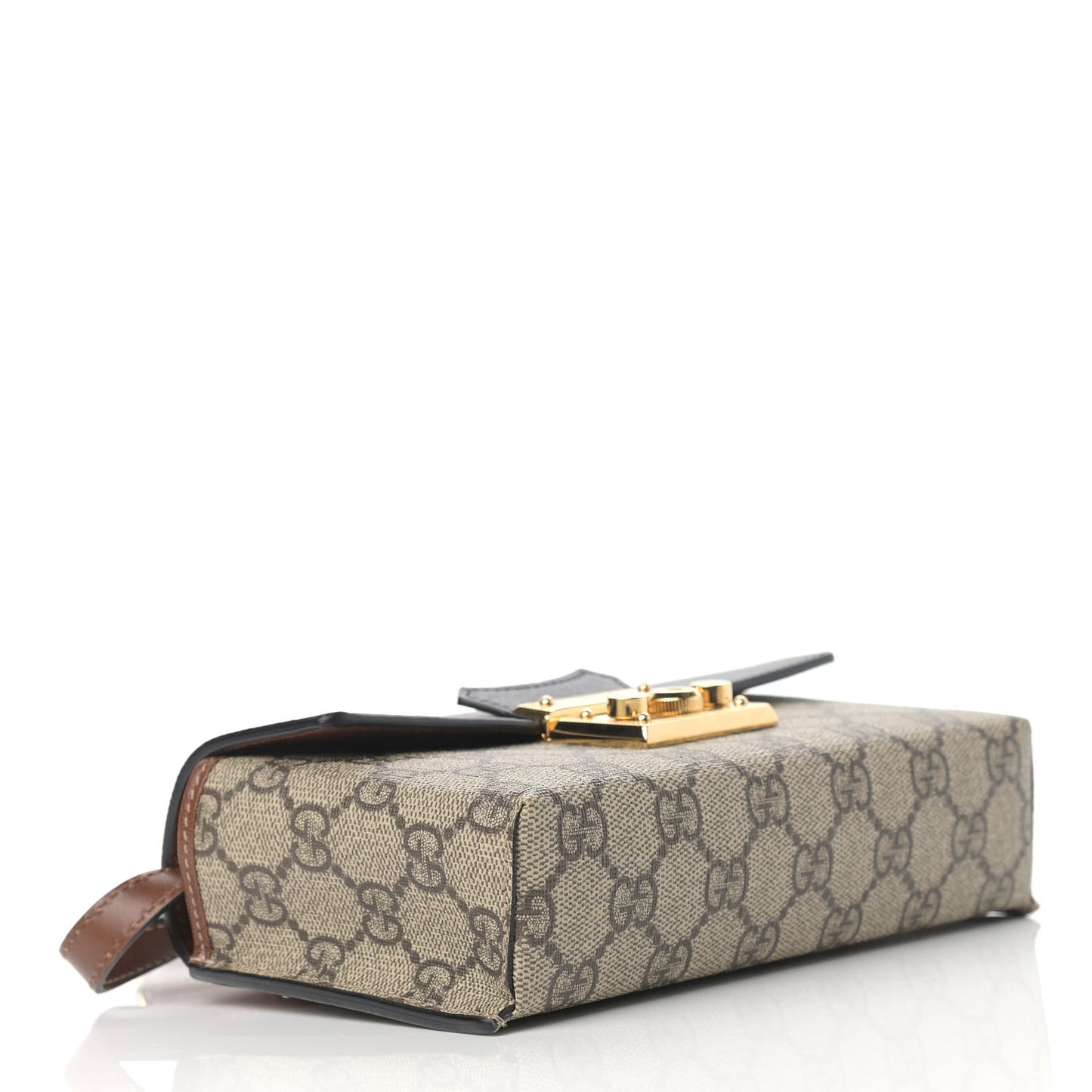 GG Supreme Monogram Calfskin Mini Padlock Top Handle Shoulder Bag Beige Black Cuir