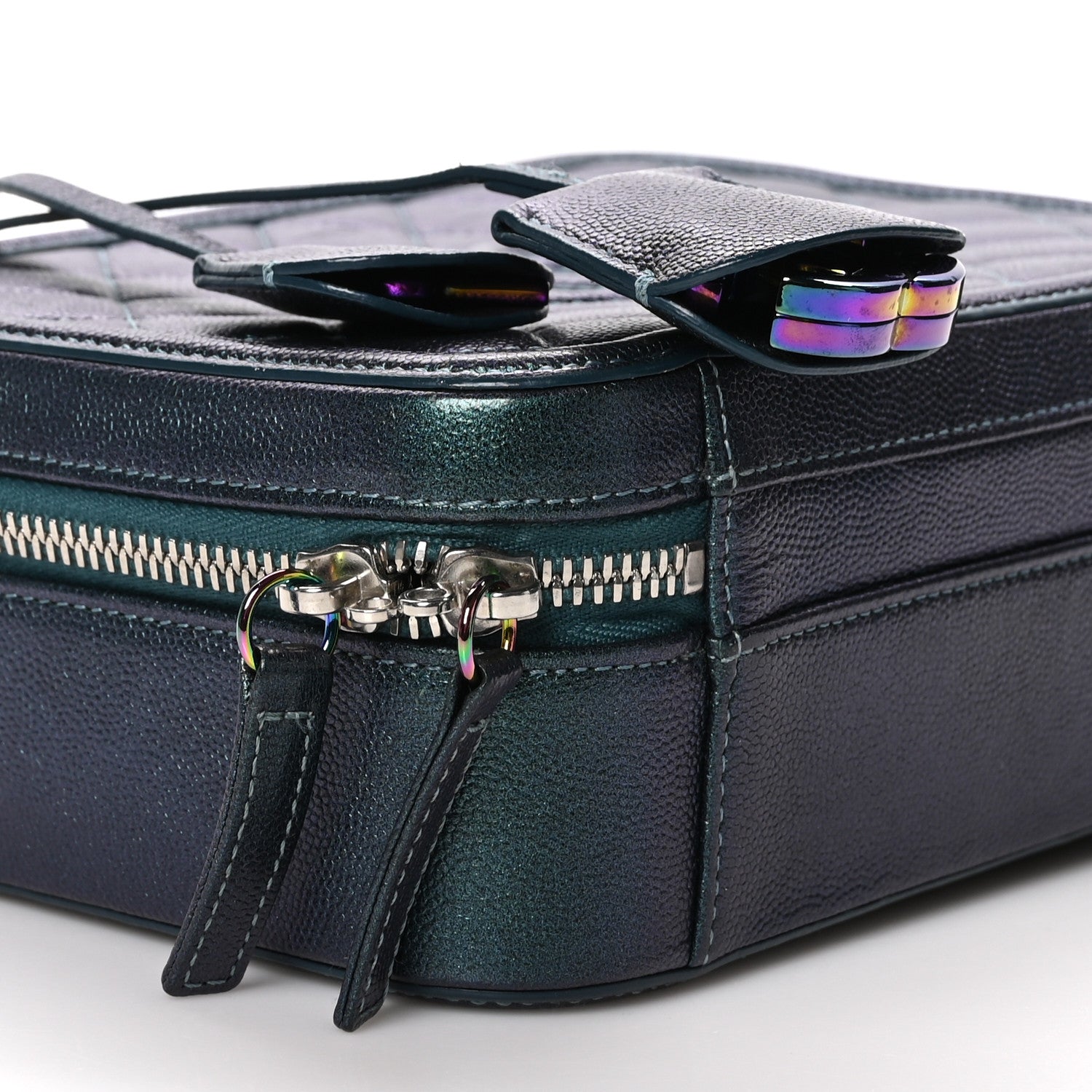 Chanel Iridescent Caviar Quilted Medium CC Filigree Vanity Case Dark Turquoise 9 of 13