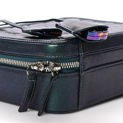 Chanel Iridescent Caviar Quilted Medium CC Filigree Vanity Case Dark Turquoise 9 of 13