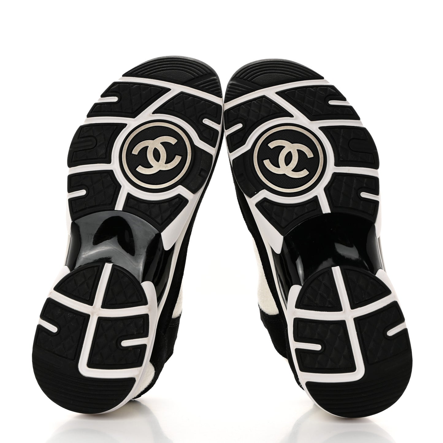 Fabric Suede Calfskin CC Sneakers 38.5 White Black