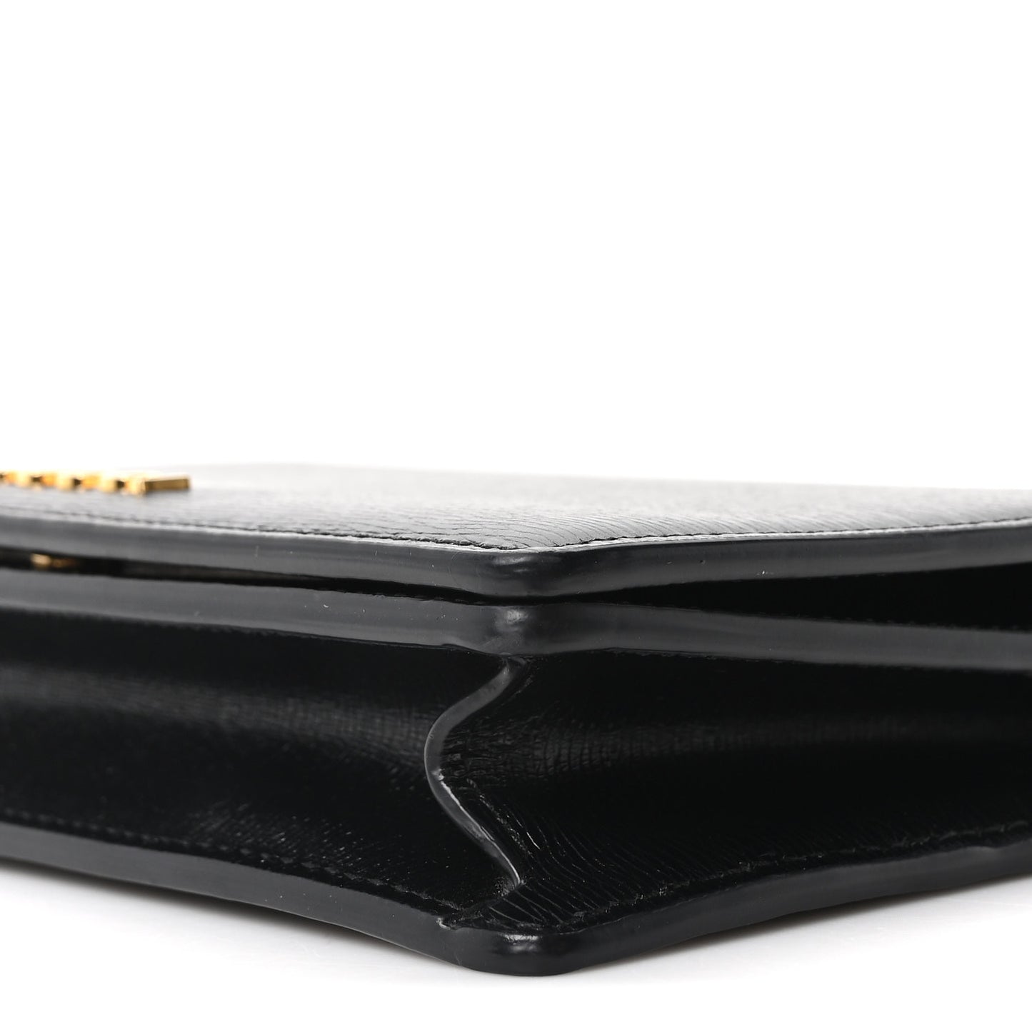 Textured Calfskin Script Logo Wallet On Chain Black