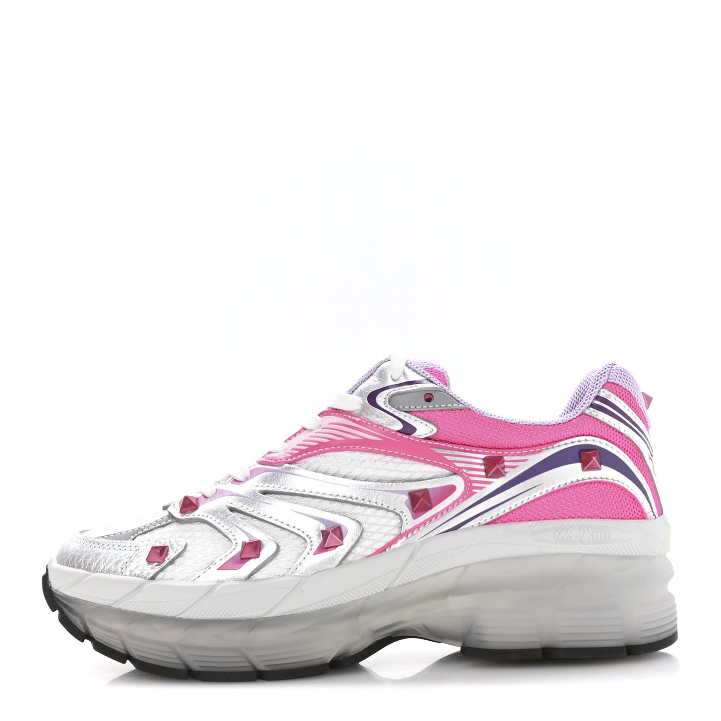 Mesh Calfskin Rockstud Womens Platform Sneakers 37 Fuxia Multicolor