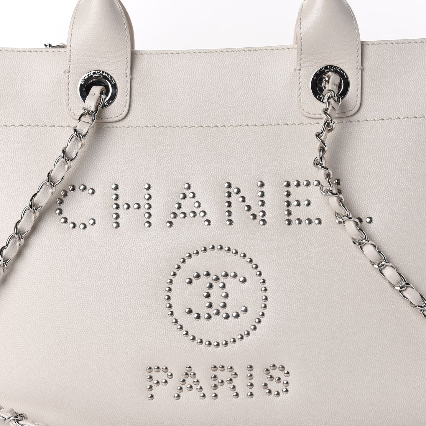 Caviar Small Studded Deauville Tote Ivory
