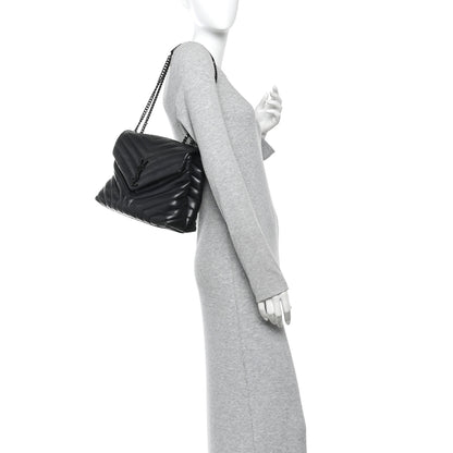 Saint Laurent Calfskin Y Quilted Monogram Medium Loulou Chain Satchel Black 2 of 9