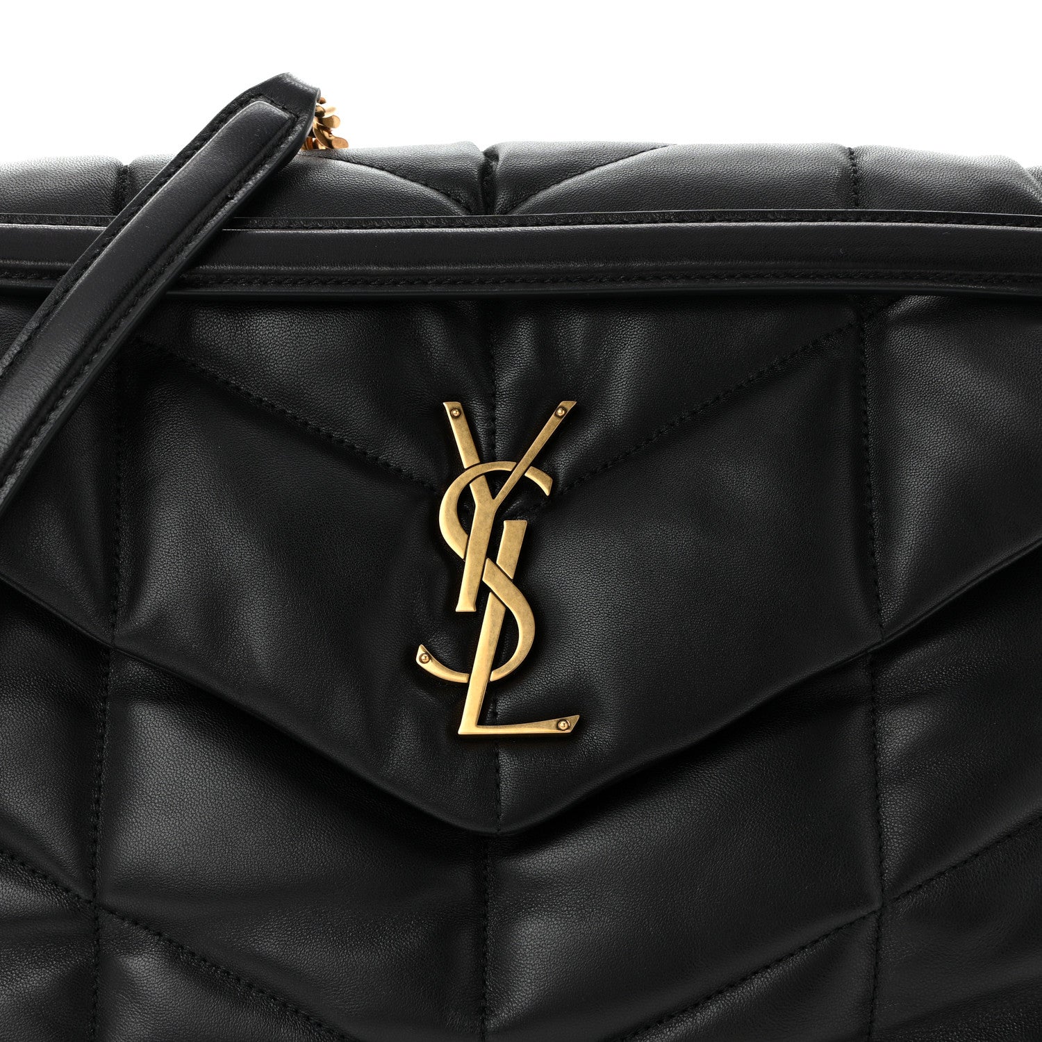 Saint Laurent Lambskin Quilted Medium Loulou Puffer Monogram Chain Satchel Black 8 of 10