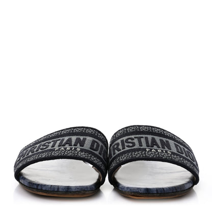 Christian Dior Canvas Tie and Dior Embroidered Dway Flat Slide Sandals 37.5 Denim 2 of 8