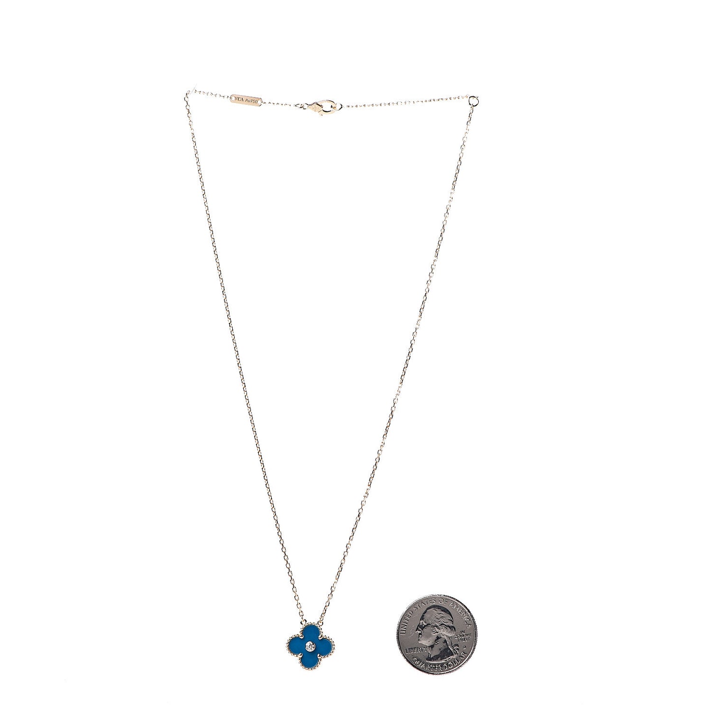 18K Yellow Gold Diamond Celestial Blue Sevres Porcelain Vintage Alhambra Pendant Necklace