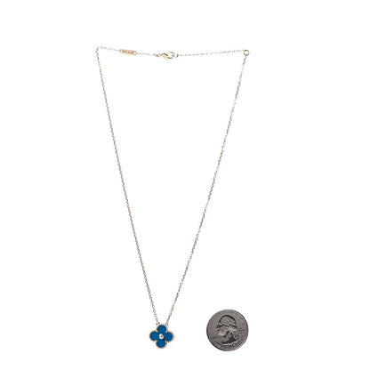 Van Cleef & Arpels 18K Yellow Gold Diamond Celestial Blue Sevres Porcelain Vintage Alhambra Pendant Necklace 2 of 6
