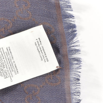 Gucci Wool Silk Monogram GGWeb Fringe Shawl Taupe Sky Blue 3 of 5