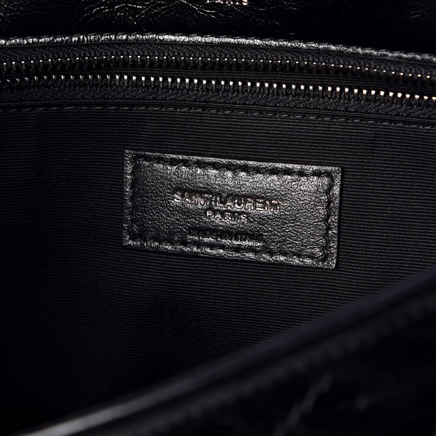 Crinkled Calfskin Matelasse Monogram Medium Niki Chain Satchel Black