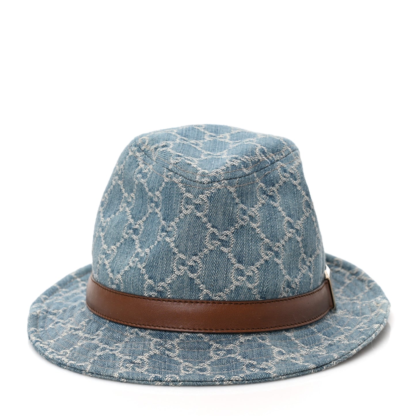 Washed Jacquard Denim Nappa GG Monogram Fedora Hat S Denim Cuir
