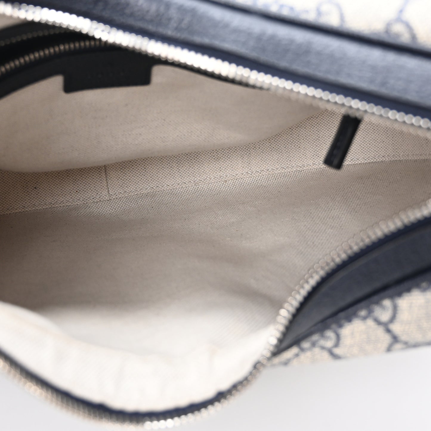 GG Supreme Monogram Textured Calfskin Web Large Attache Shoulder Bag Beige Blue