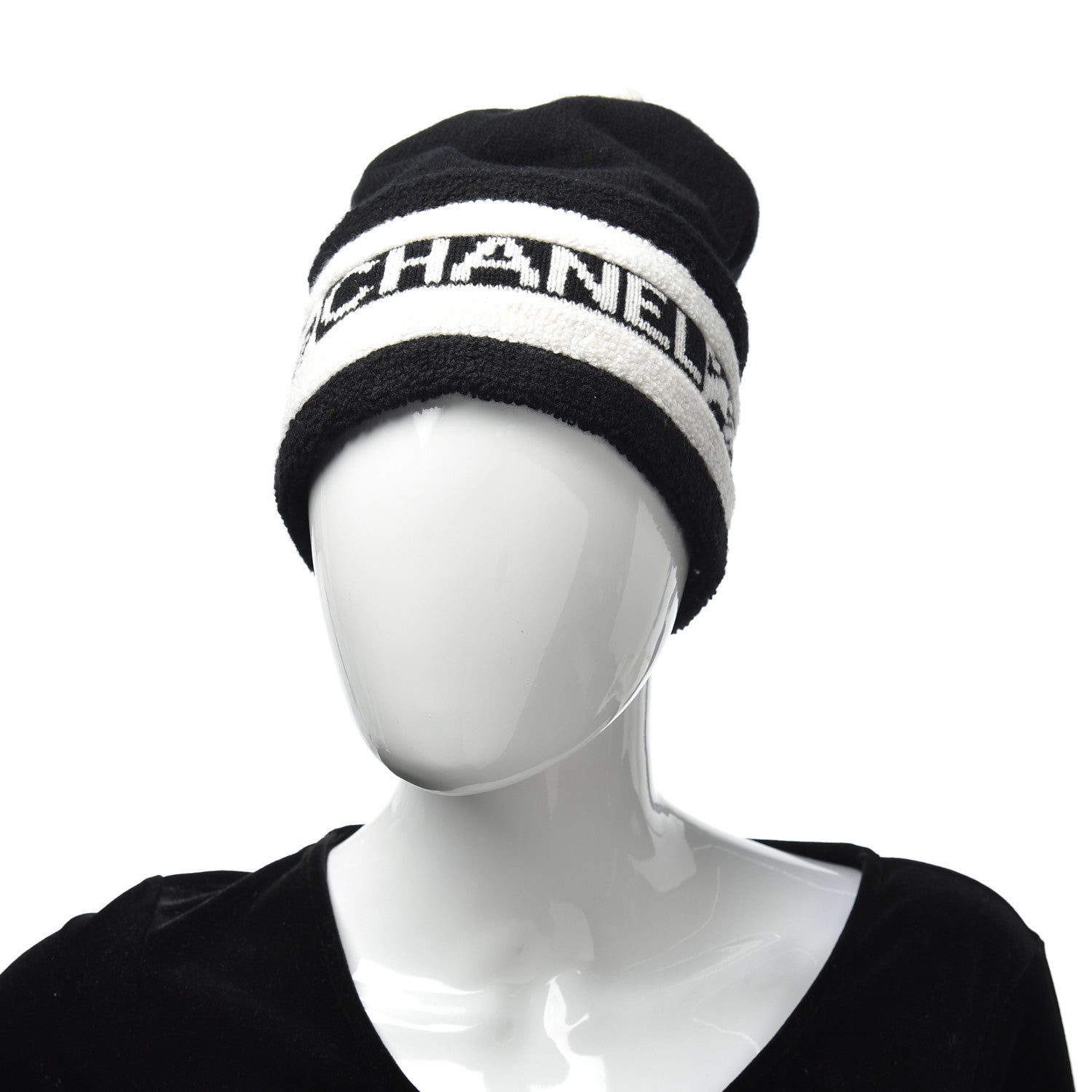Chanel Cashmere CC Beanie Hat Ecru Black 2 of 4