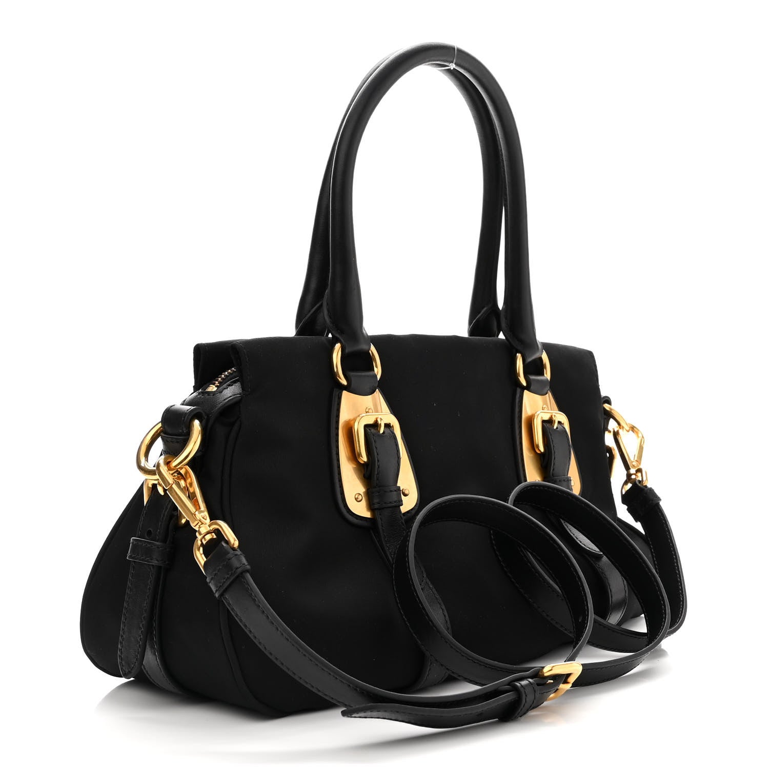 Prada Tessuto Nylon Soft Calfskin Shopping Satchel Black 3 of 10