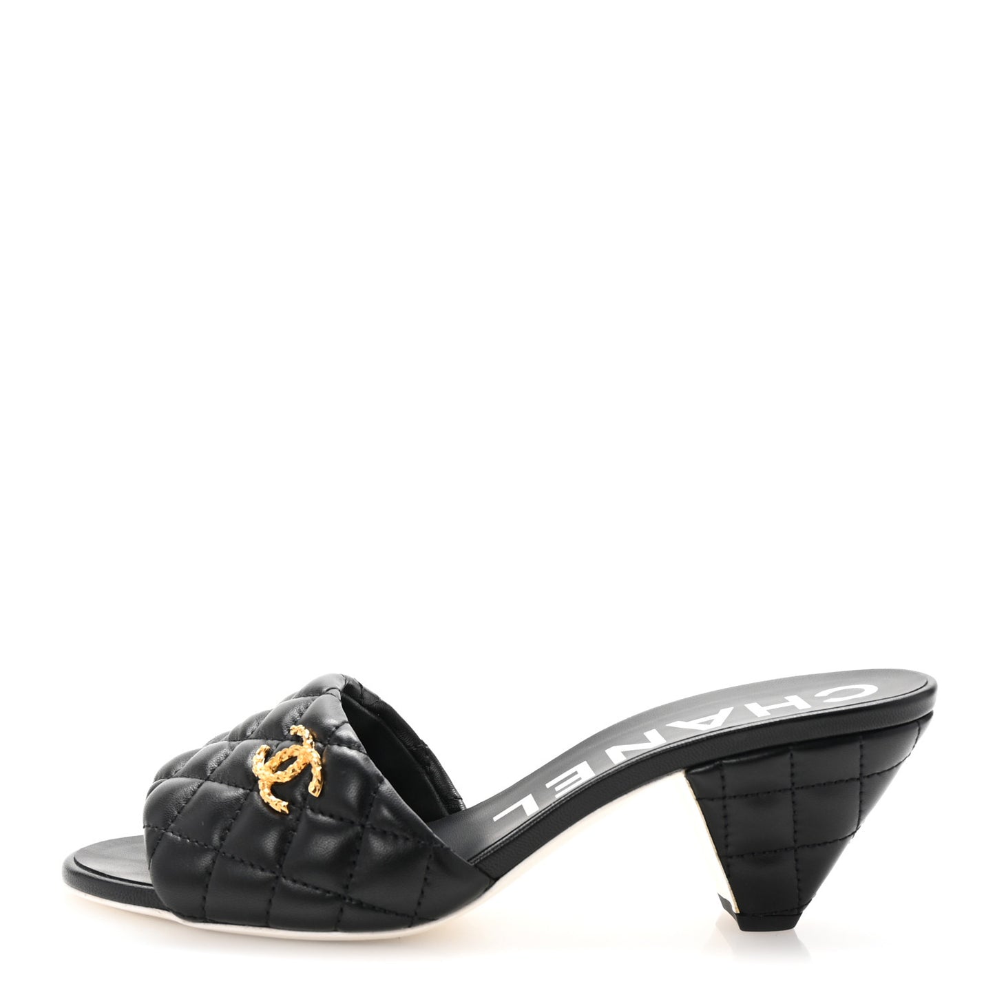 Lambskin Quilted Textured CC Mules 38 Black