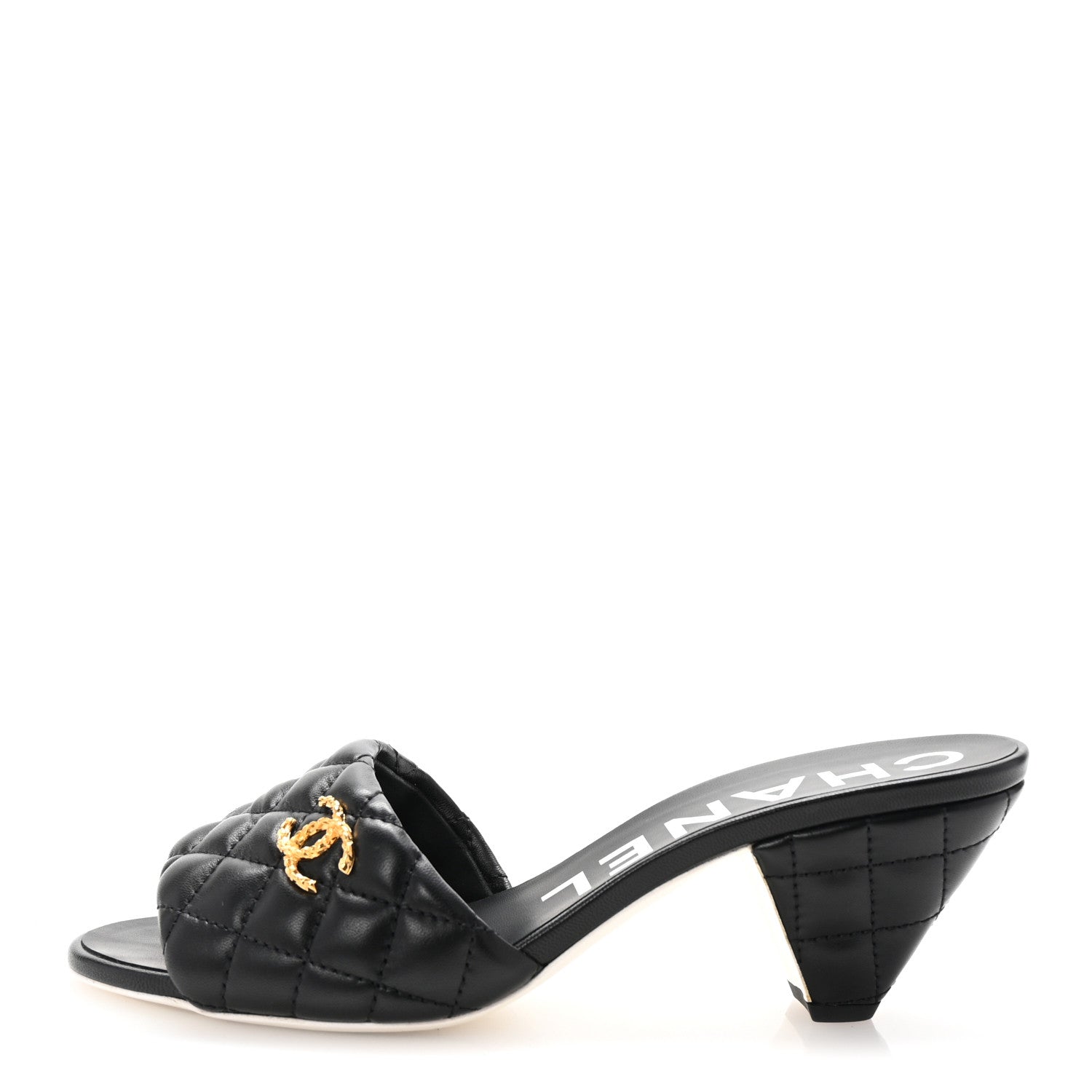 Chanel Lambskin Quilted Textured CC Mules 38 Black 1 of 10