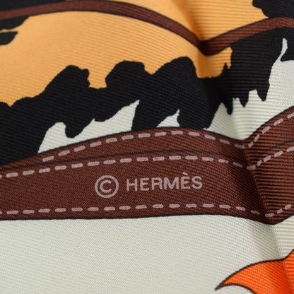 Hermes Silk Monsieur et Madame II Scarf 90 Chocolat Ivory Black 5 of 7