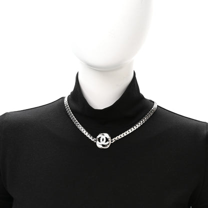Chanel Metal Crystal CC Choker Necklace Silver 2 of 5