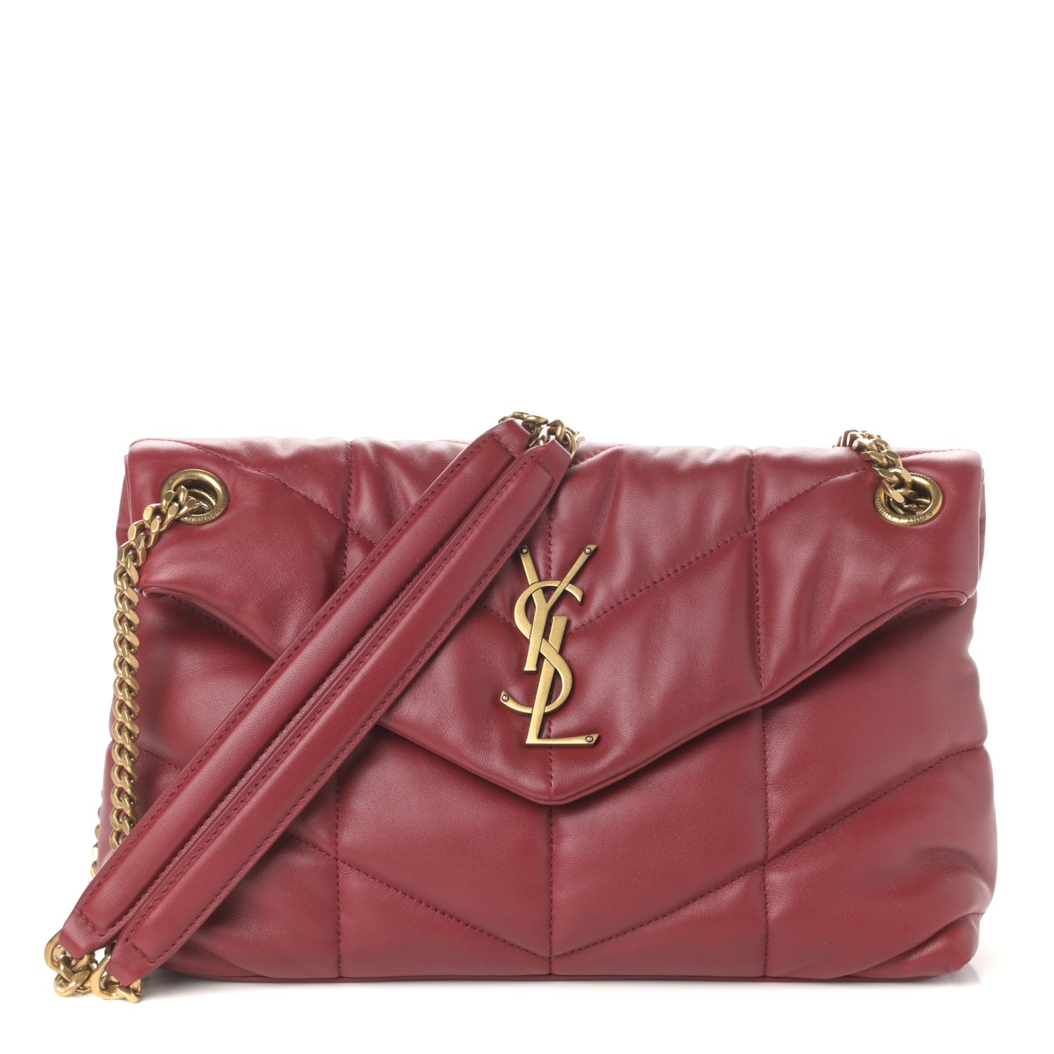 Saint Laurent Lambskin Quilted Small Loulou Puffer Monogram Chain Satchel Red 1 of 9