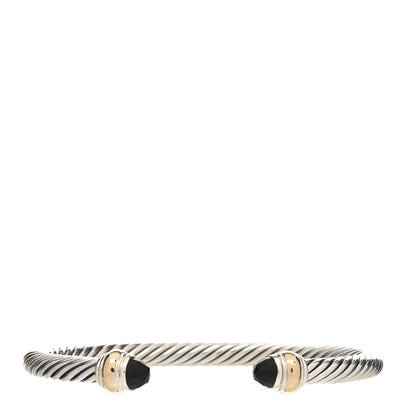 David Yurman Sterling Silver 14K Yellow Gold Black Onyx 5mm Cable Classics Bracelet 1 of 4