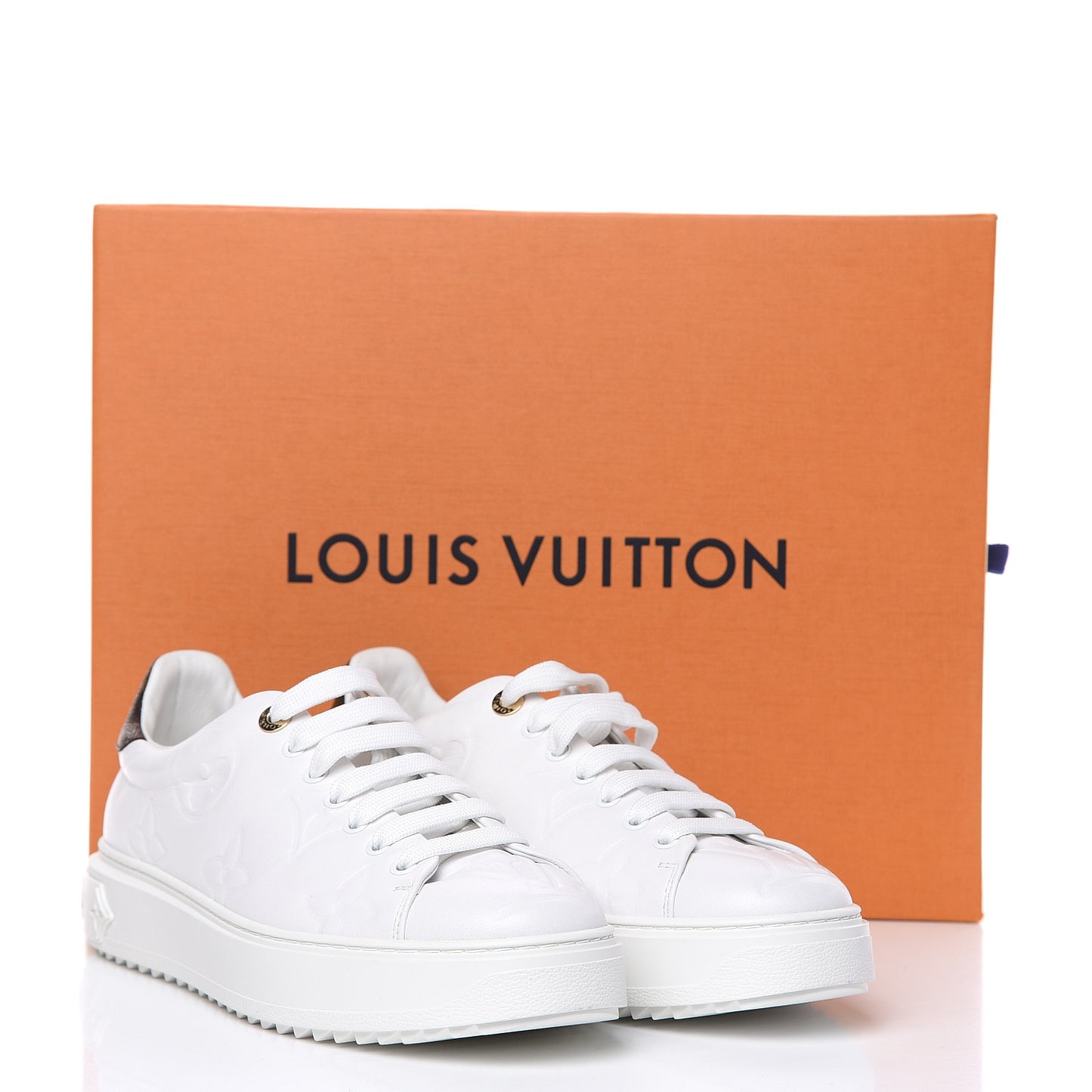 Lambskin Embossed Monogram Time Out Sneakers 40.5 White