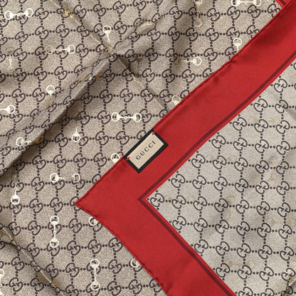 Gucci Silk Twill GG Monogram GG Gold Horsebit Square Scarf Red Gold 3 of 3