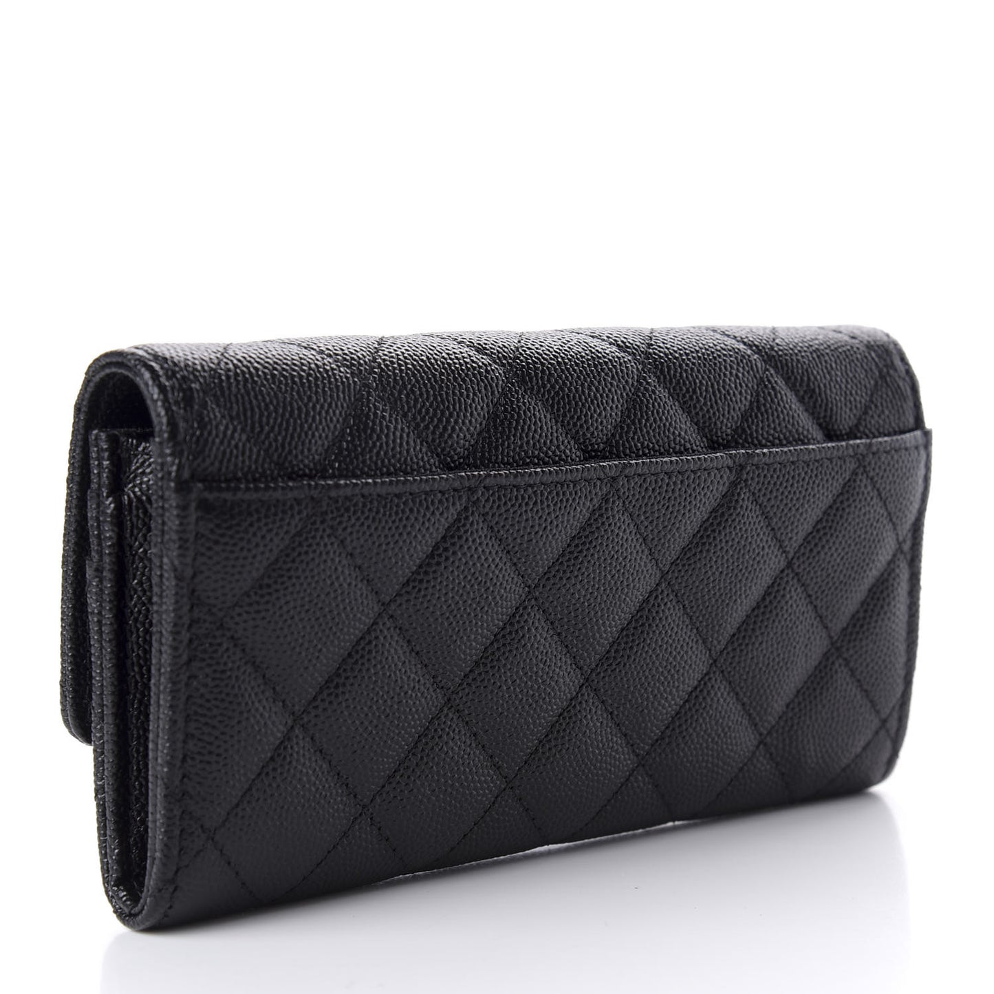 Caviar Quilted Large Golden Class Gusset Flap Wallet Black