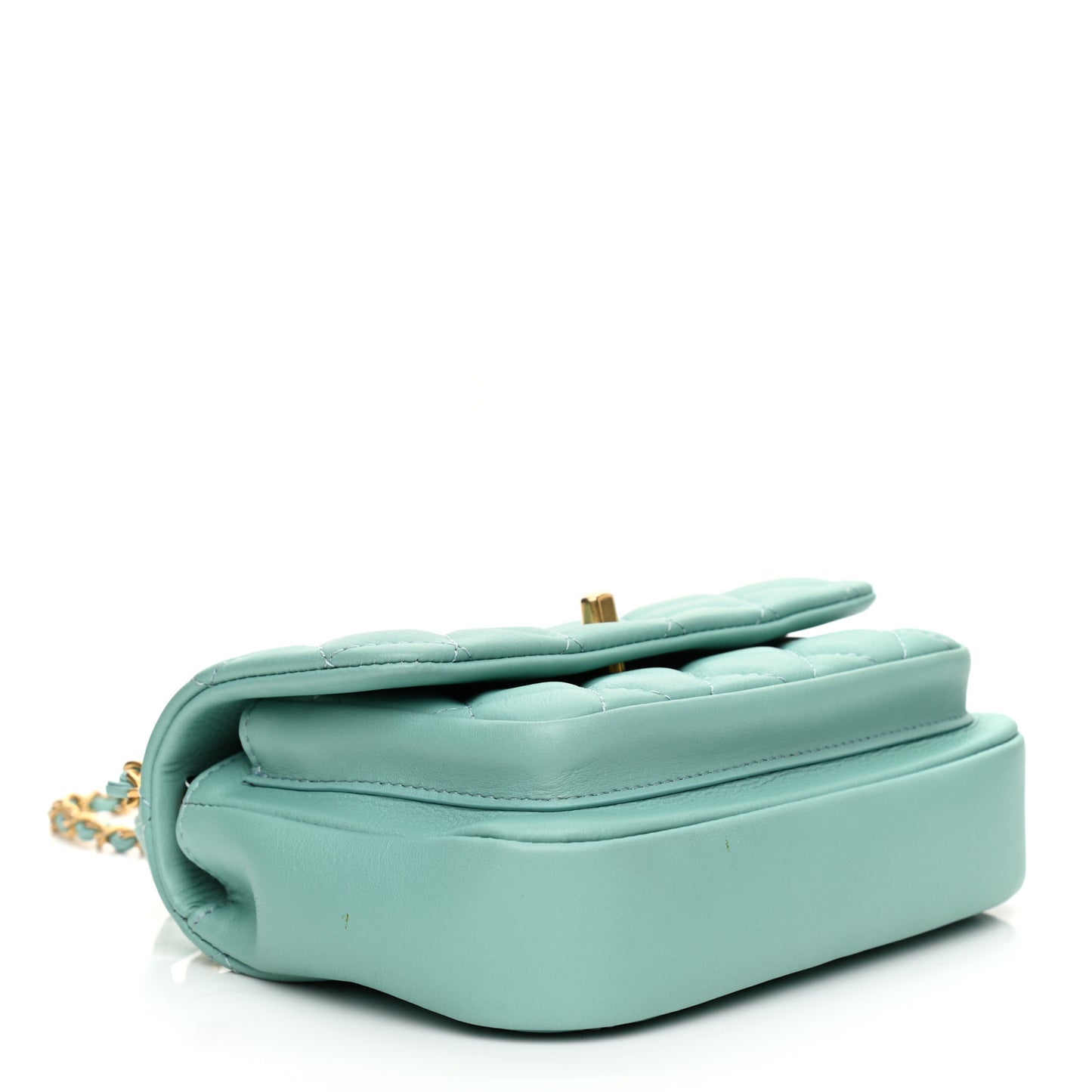 Calfskin Quilted Top Handle Flap Light Blue