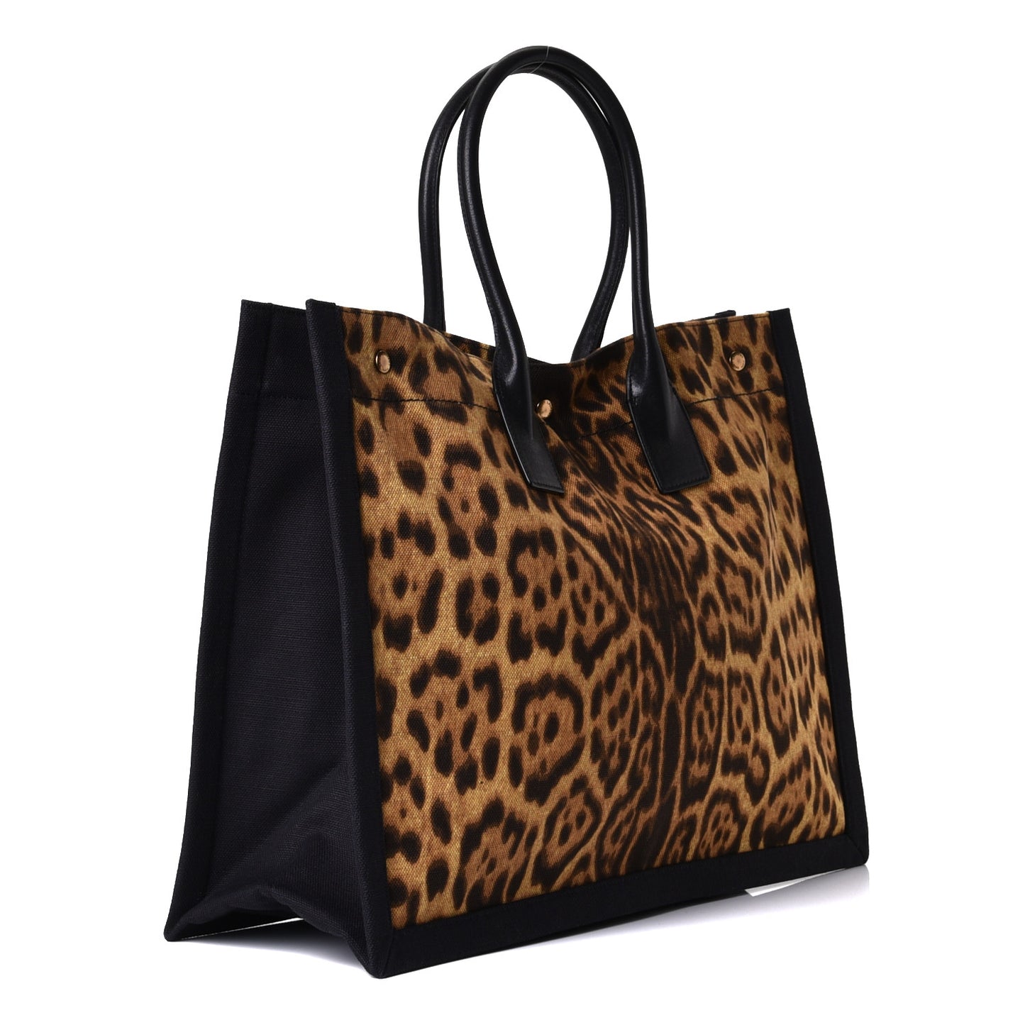 Canvas Calfskin Leopard Print Rive Gauche Noe Tote Natural Black