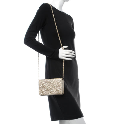 Chanel Metallic Lambskin Camellia Crystal Wallet on Chain WOC Gold 2 of 11