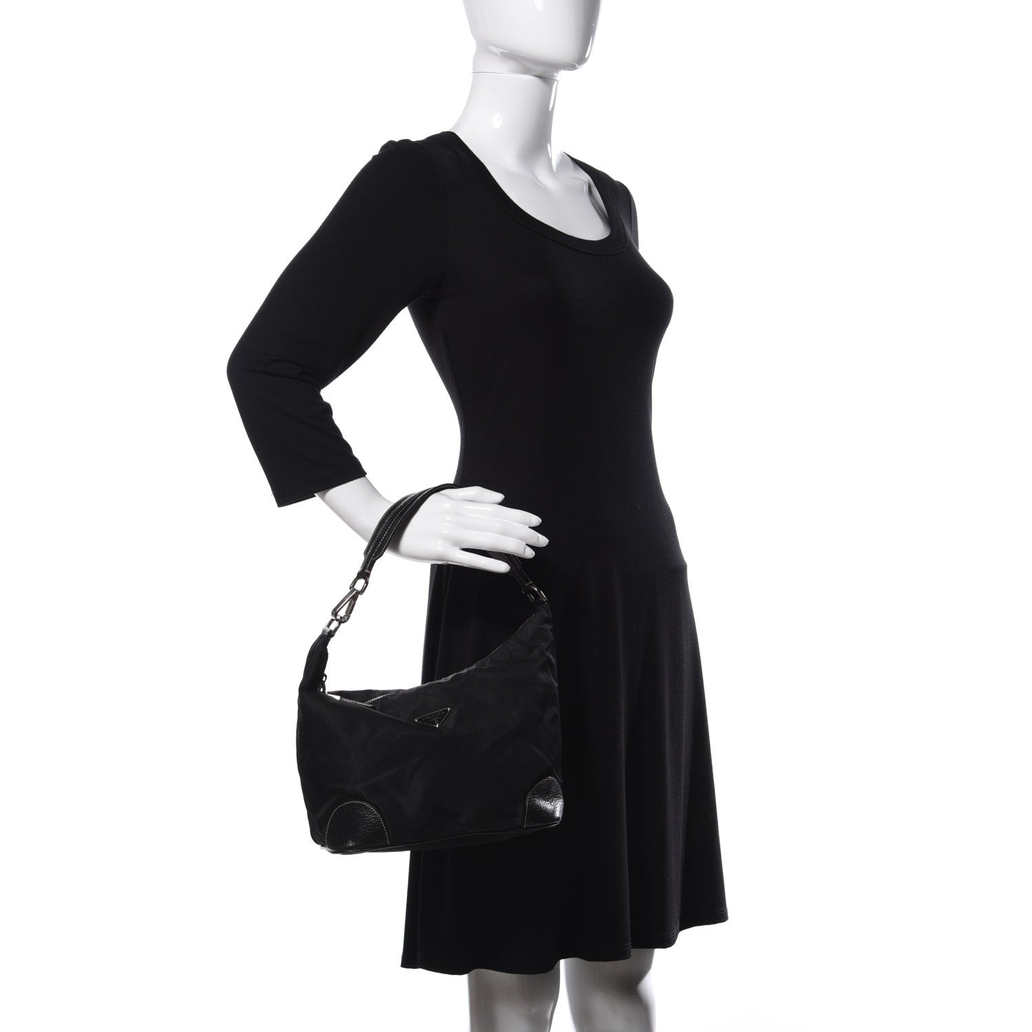 Prada Tessuto Nylon Vitello Daino Hobo Black 2 of 8